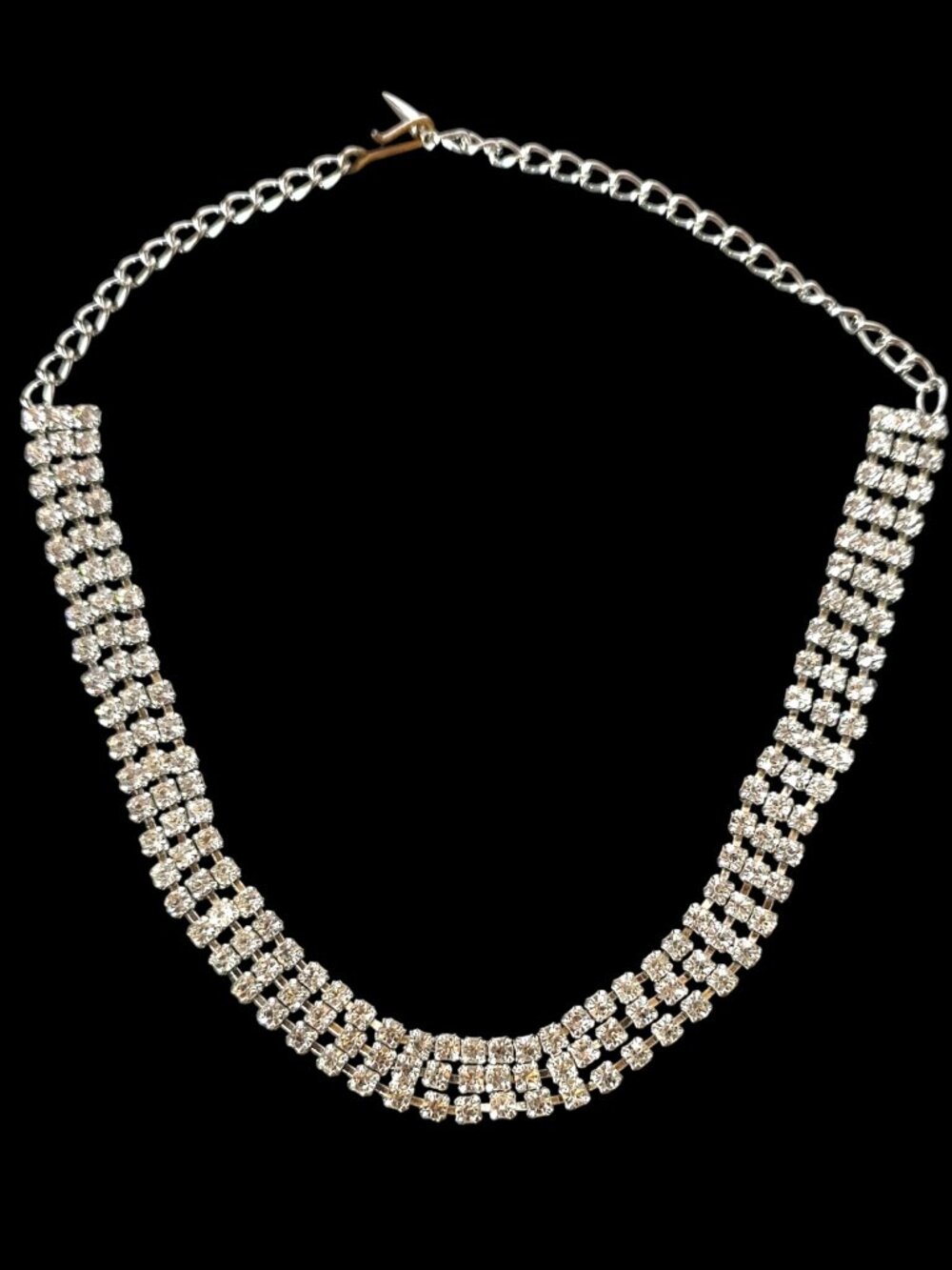 Vintage Mid-Century Old Hollywood Triple-Strand Rhinestone Collar Necklace